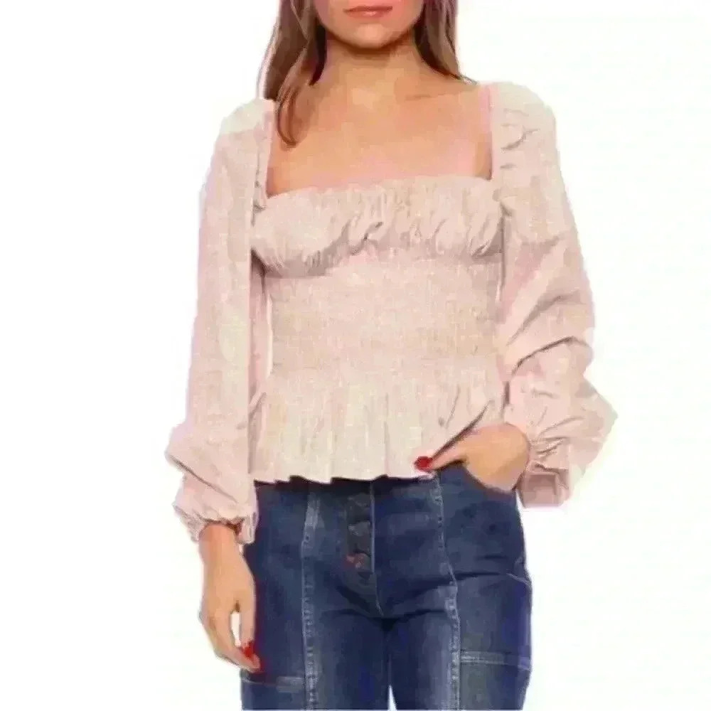 STAUD Long Sleeve Peplum Jules Top Size Large NWT